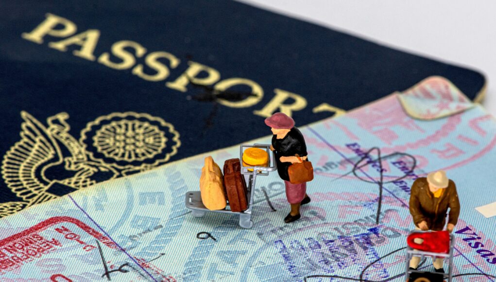 small guys walking on a passport