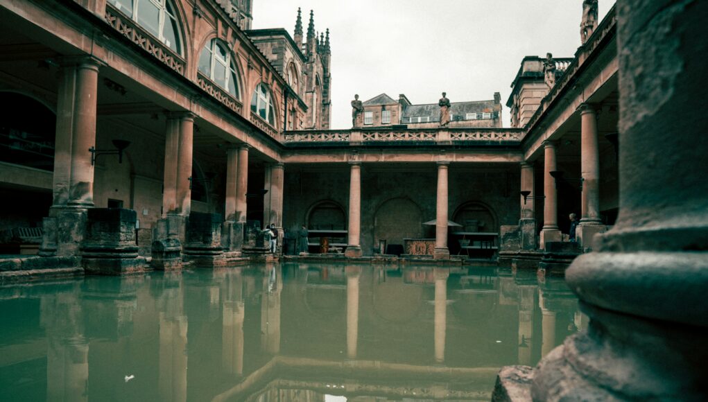 a green swimming pool