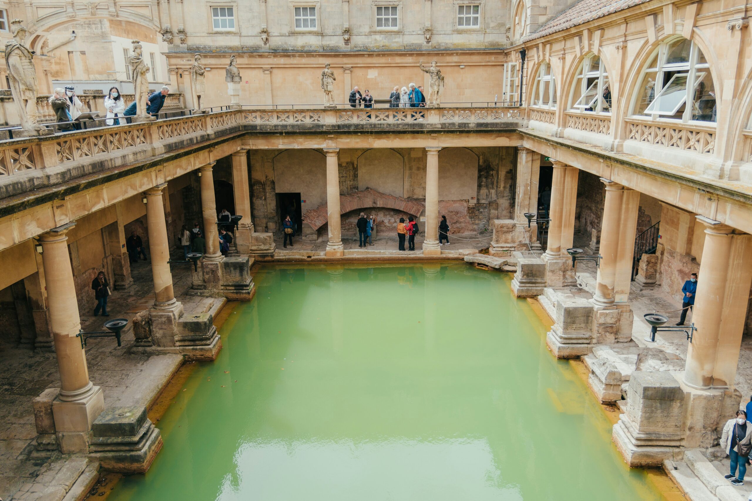 a green swimming pool