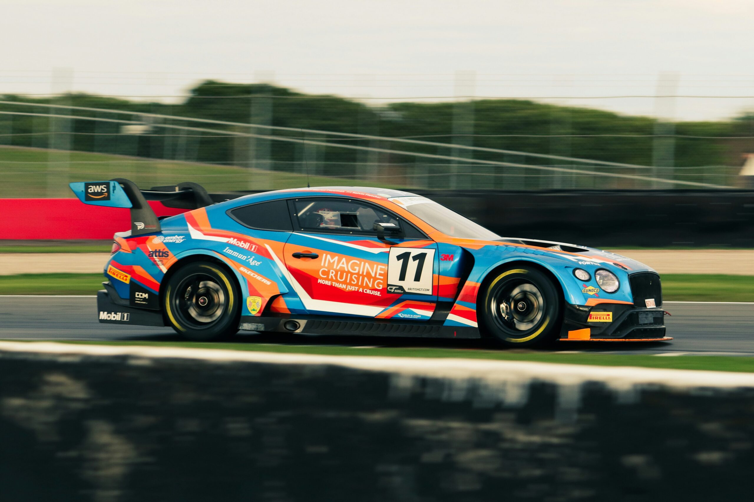 a orange and blue racing car