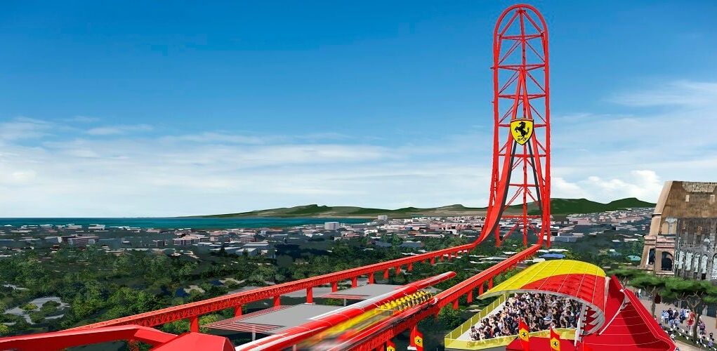 a red big roller coaster