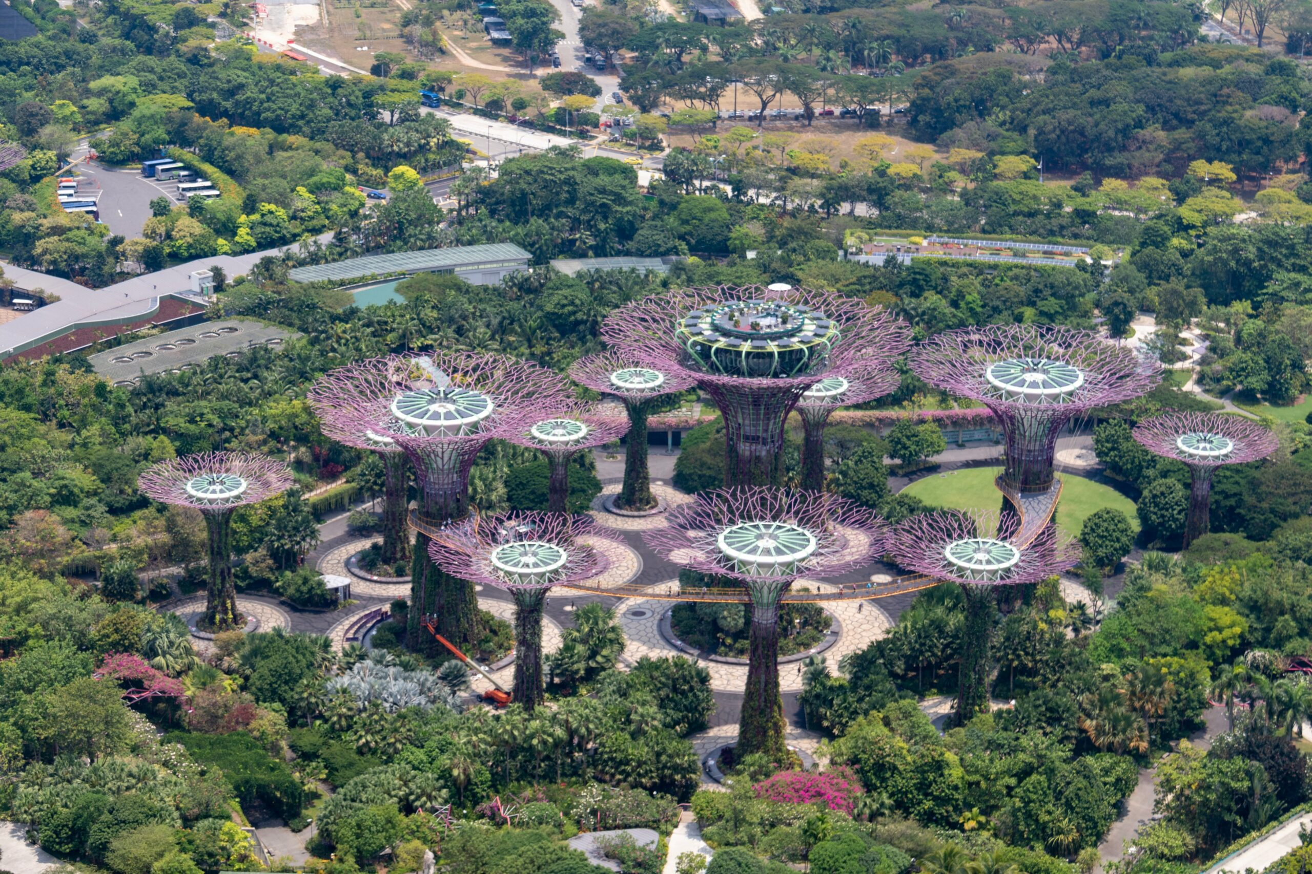 fake trees in a park