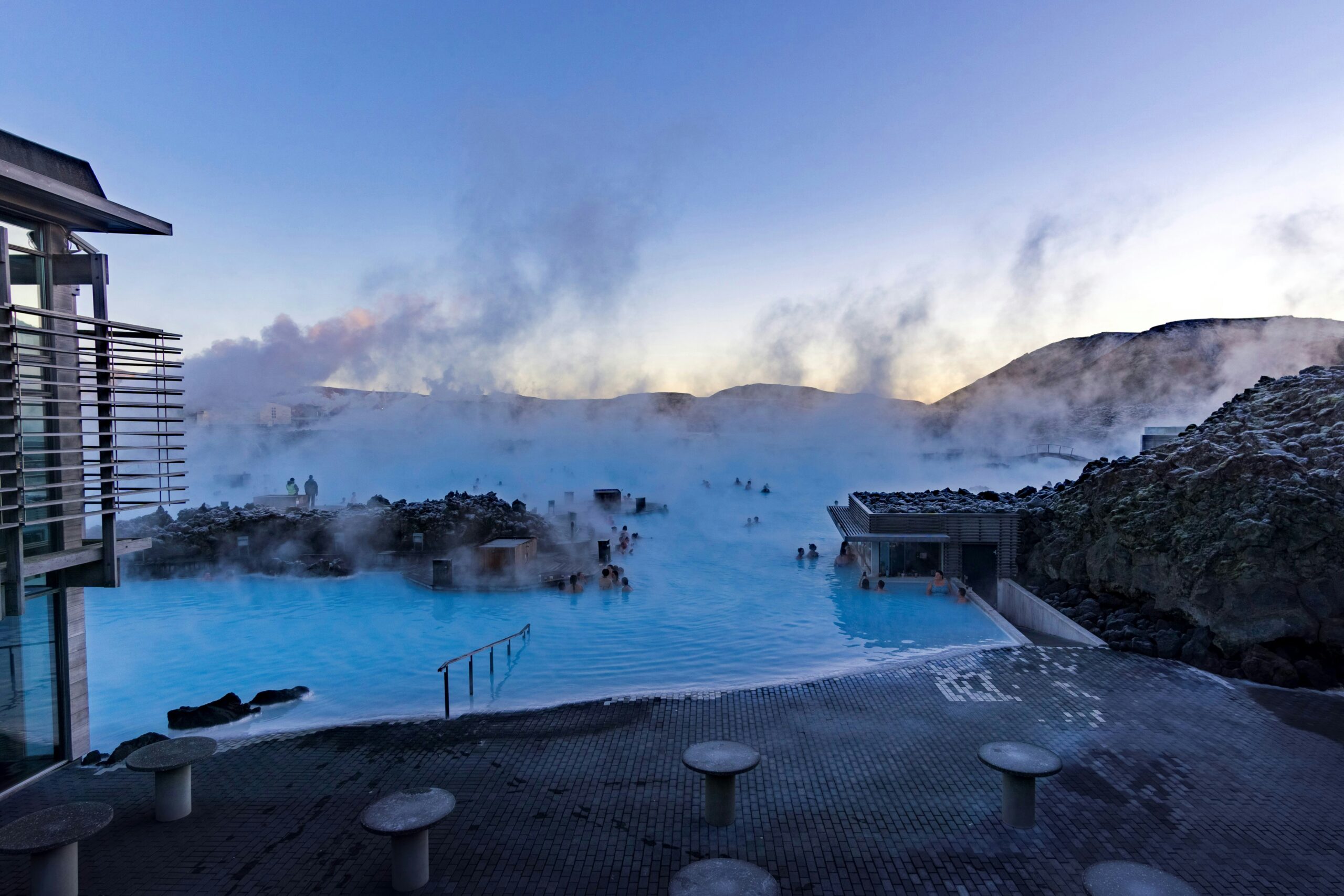 swimmers in a blue lagoon