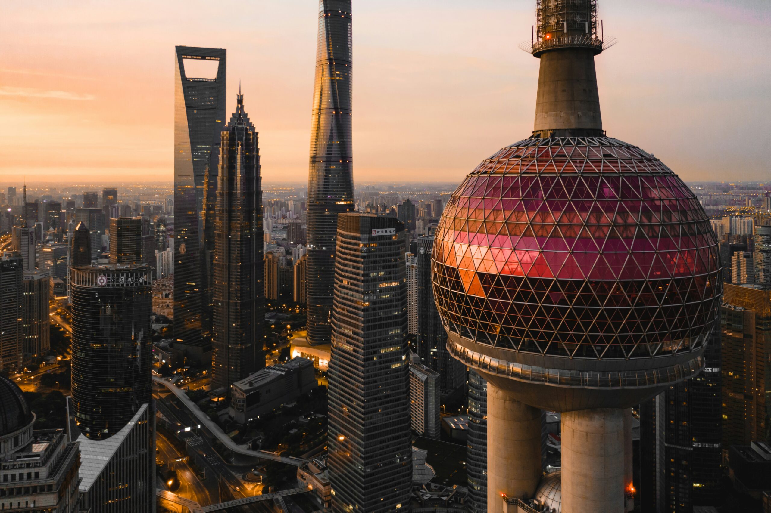 round ball building at dawn
