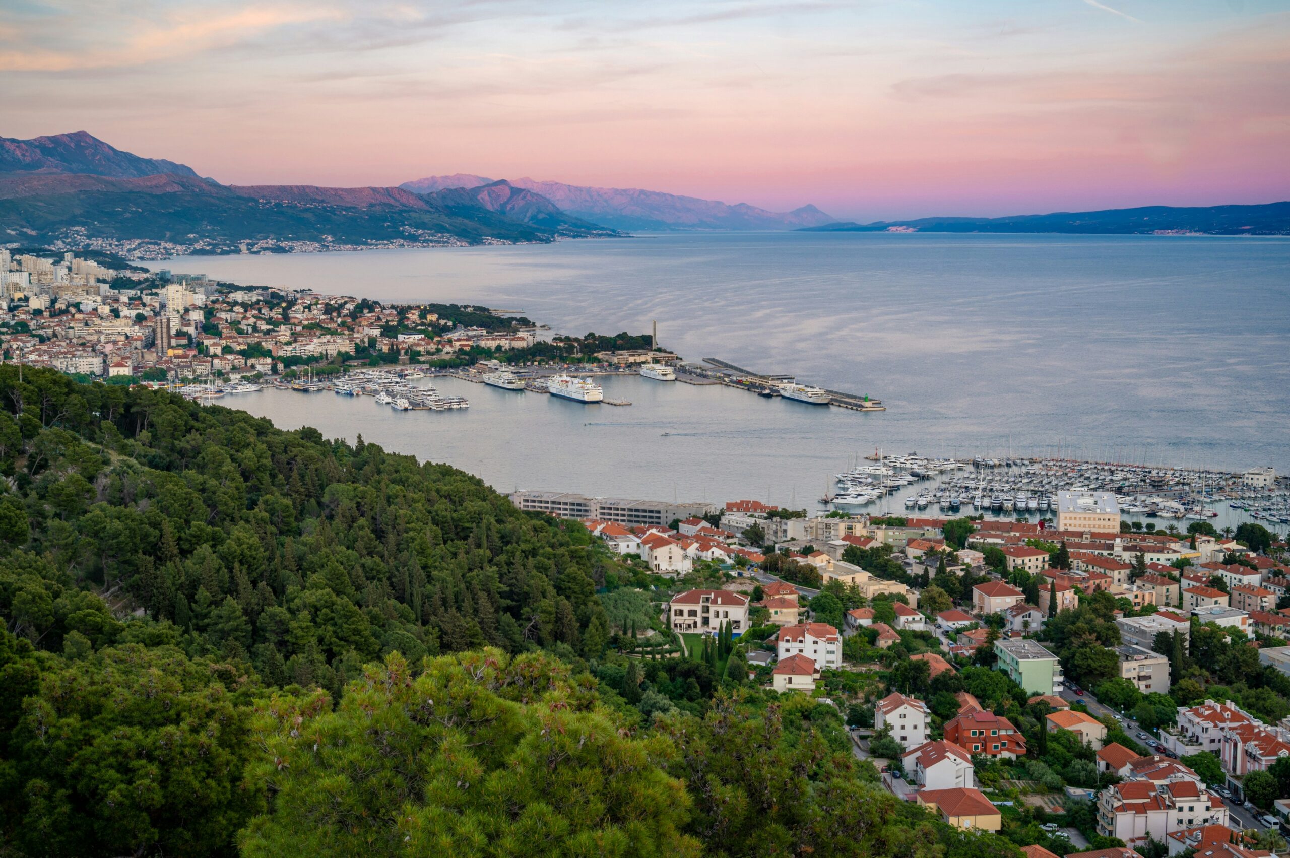 overlooking a coastal town