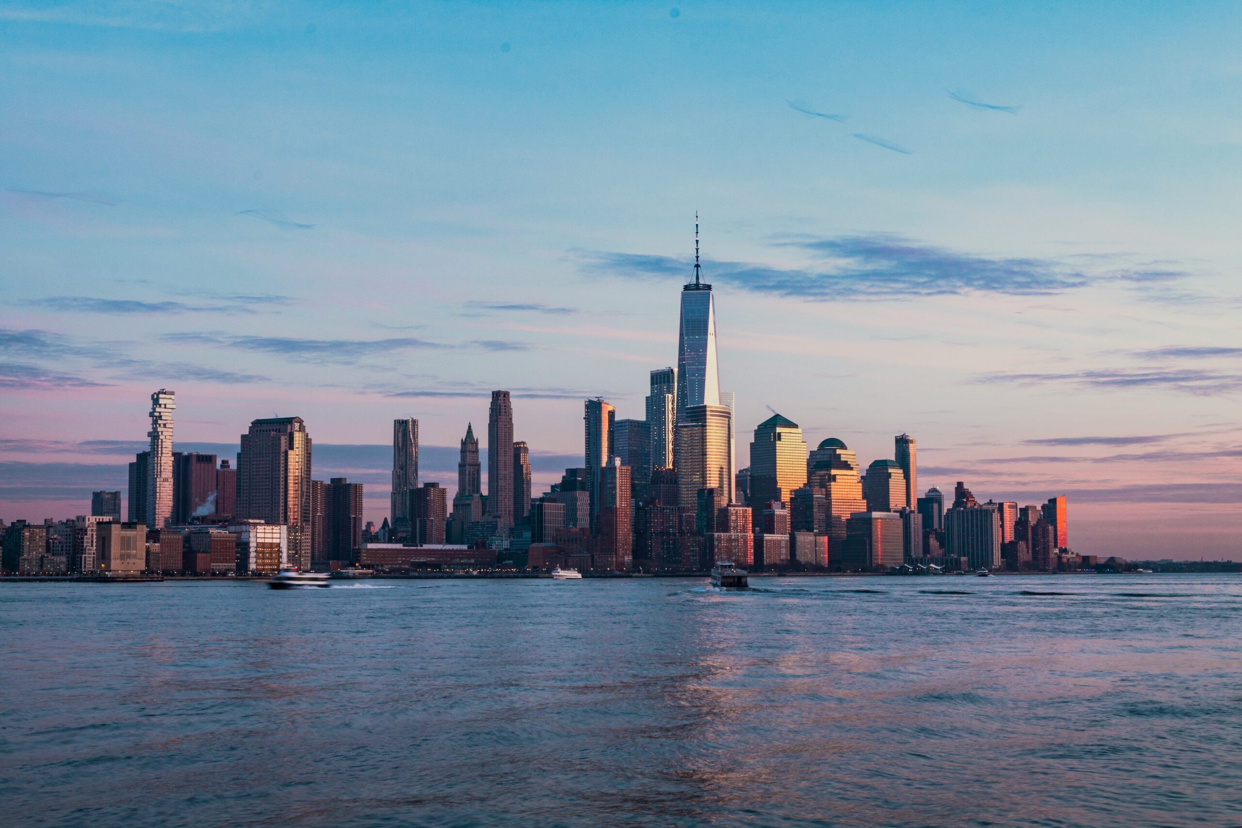 overlooking a big city from the water
